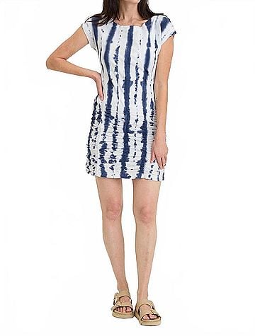 XCVI Rouche Dress in Blue/White (view 2)