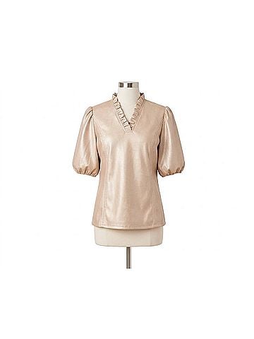 Dolce Cabo Faux Leather Ruffle Neck Top in Pale Gold (view 1)