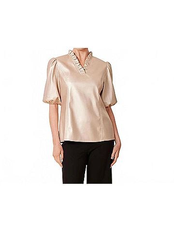Dolce Cabo Faux Leather Ruffle Neck Top in Pale Gold (view 2)