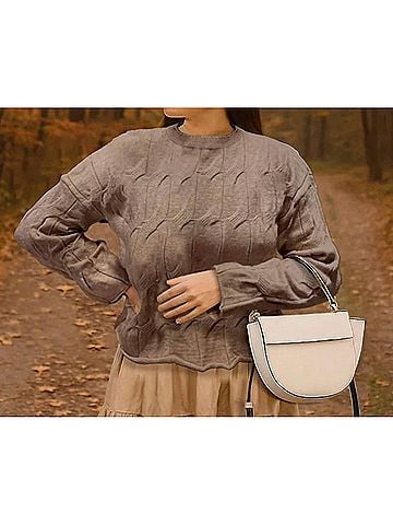 Femme Fatale Shai Large Cable Sweater in Truffle (view 2)