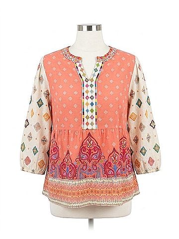 John Mark V-Neck Long Sleeve Blouse in Apricot Multi (view 1)