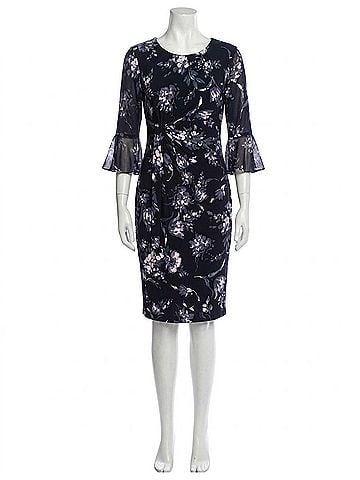 Connected Apparel Floral Side-Tie Sheath Midi Dress With Chiffon Bell Sleeves in Eggplant (view 1)