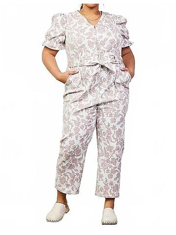 Skies Are Blue Printed Cotton Twill Jumpsuit in Ivory-Tan (view 2)