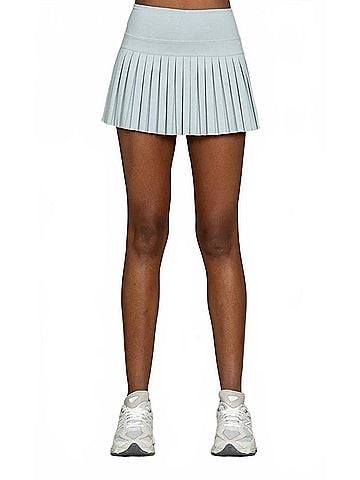 Gold Hinge Pleated Tennis Mini Skirt in Mist (view 2)