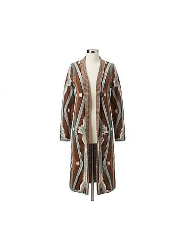 Rock & Roll Denim Aztec Sweater Cardigan in Brown (view 1)