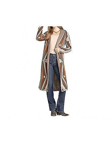 Rock & Roll Denim Aztec Sweater Cardigan in Brown (view 2)