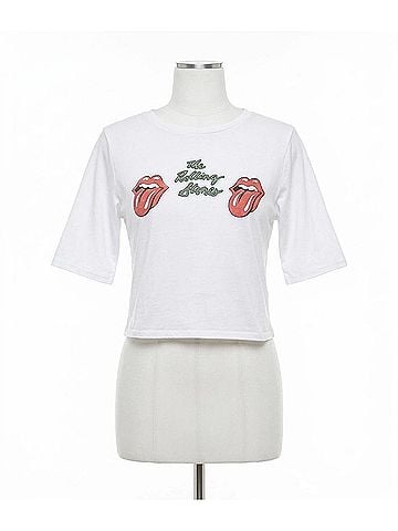 People of Leisure Rolling Stones Start Me Up Crop Tee in White (view 1)