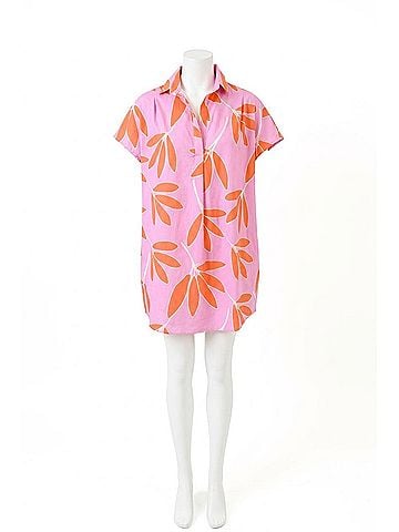 Karlie Palm Leaf Floral Shirt Mini Dress in Pink (view 1)