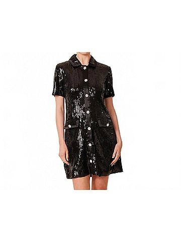 Dolce Cabo Sequin Rhinestone Button Dress in Black (view 2)