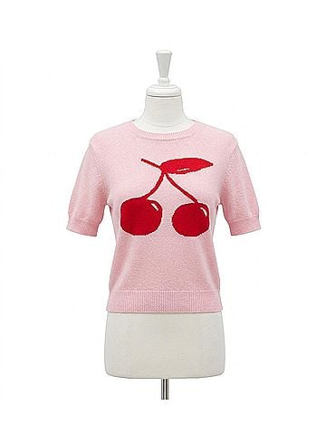 Astrid Short Sleeve Crewneck Knit Sweater in Cherry/ Pink (view 1)