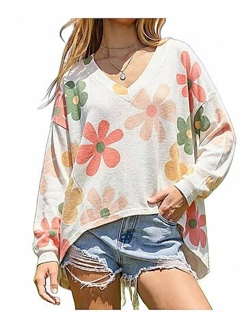 Oddi Printed Hacci Knit Pullover Sweater - Plus in Ivory (view 2)
