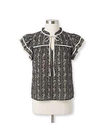 Mine Stripe Floral Tie Front Ruffle Top in Black (view 1)