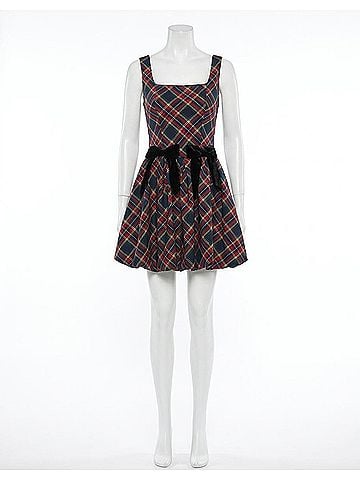 Sugarlips Seliora Bow Mini Dress in Navy Plaid (view 1)