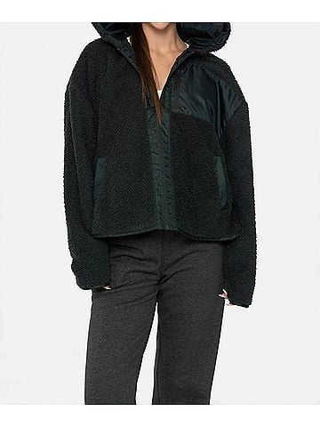 Mono b Millie Sherpa Jacket in Dark Green (view 2)