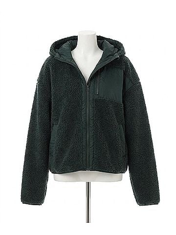 Mono b Millie Sherpa Jacket in Dark Green (view 1)