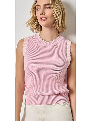 Lilla P Sleeveless Crewneck Sweater in Peony (view 2)