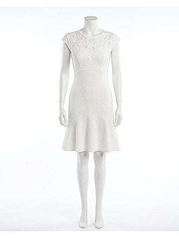 London Times Sleeveless Lace Inset Dress in Ivory (view 1)