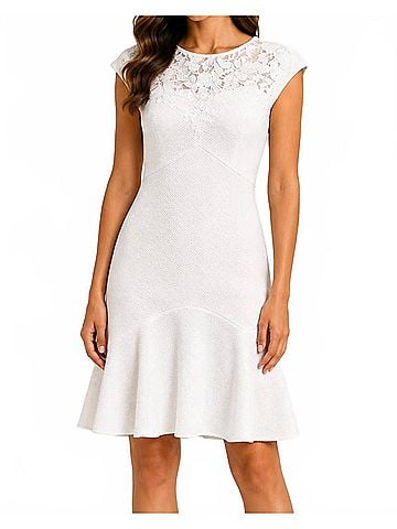 London Times Sleeveless Lace Inset Dress in Ivory (view 2)