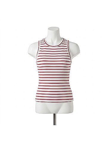 Lilla P Rib Stripe High Neck Tank in Geranium (view 1)