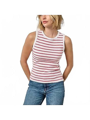 Lilla P Rib Stripe High Neck Tank in Geranium (view 2)