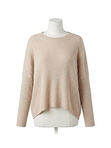 Tea n Rose Ribbed Crew Sweater in Warm Gray (view 1)