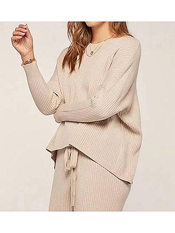 Tea n Rose Ribbed Crew Sweater in Warm Gray (view 2)