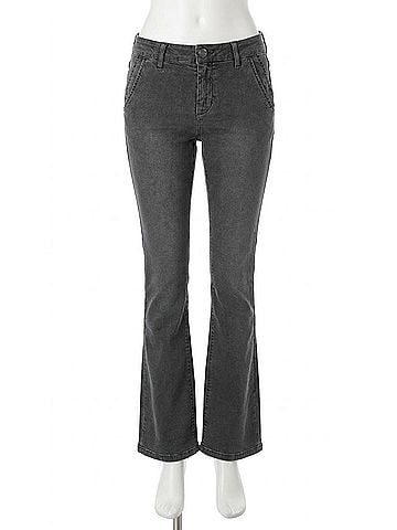 1822 Denim Mid Rise Better Butter Slim Boot Full Length Jeans With Double Pockets in Charcoal (view 1)