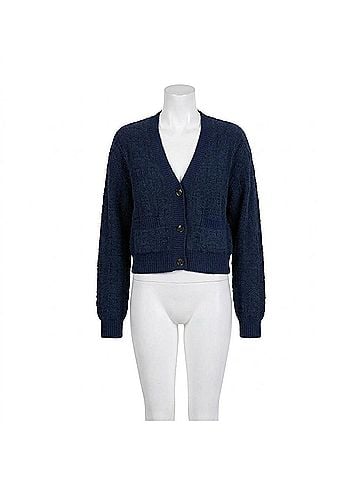 White + Warren Textured Boucle Cardigan in Navy Tonal (view 1)