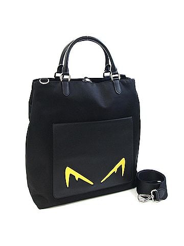 Fendi Fendi Diabolic Bugs Tote Bag 7VA468 Black Nylon Leather Handbag Monster Shoulder for Men FENDI (view 1)