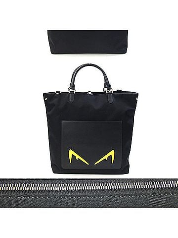 Fendi Fendi Diabolic Bugs Tote Bag 7VA468 Black Nylon Leather Handbag Monster Shoulder for Men FENDI (view 2)