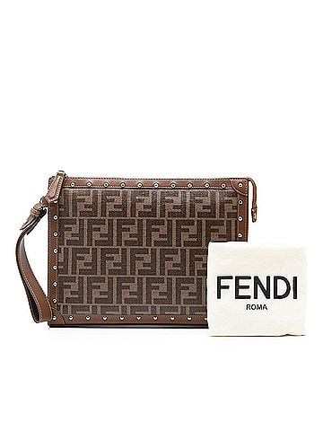 Fendi Studded Leather Trimmed Zucca Coated Canvas Clutch (view 2)