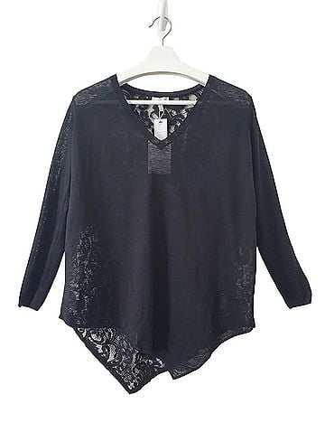 Joie Joie Tambrel B Linen Front Sheer Lace Back V-neck Pullover Sweater (view 2)