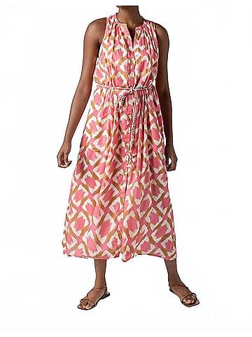 Lilla P Split Neck Belted Maxi Dress in Punch Ikat Print (view 2)