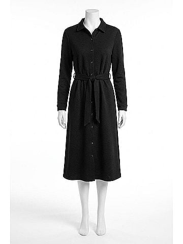She + Sky Women's Long Sleeve Textured Button Down Shirt Dress in Black (view 1)