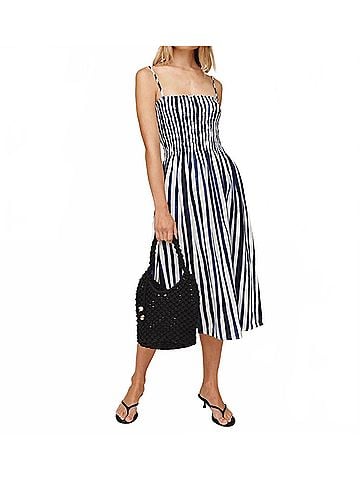 Bella Dahl Smocked Midi Dress in Painted Tides Stripe (view 2)