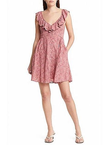 Madewell Floral Ruffle Dress in Vintage Quartz/Pink (view 2)