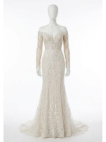 MoriLee by Madeline Gardner Pura Frosted Embroidered Gown in Ivory (view 1)