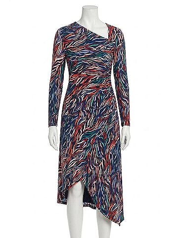 Maggy London Women's Asymmetric Neckline Midi Dress in Navy Tangerine Peri (view 1)