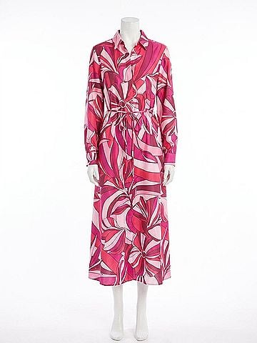 Donna Morgan Long Sleeve Midi Dress in Cherry Blossom Azalea Light Charmeuse (view 1)