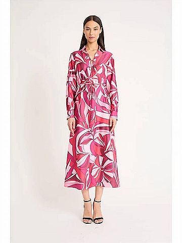 Donna Morgan Long Sleeve Midi Dress in Cherry Blossom Azalea Light Charmeuse (view 2)