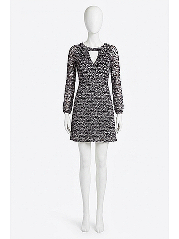 Kensie Keyhole Neckline Stretch Lace Long Sleeve Sheath Dress in Black (view 1)