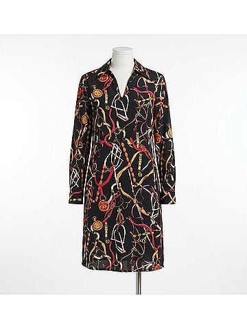 ESQUALO Equestrian Print Shirt Dress in Black Multi (view 1)