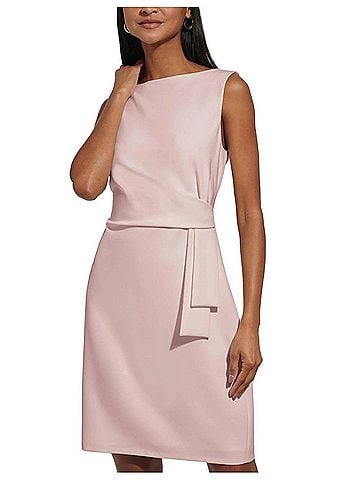 Tommy Hilfiger Sleeveless Boat Neck Crepe Sheath Mini Dress in Ballerina Pink (view 2)
