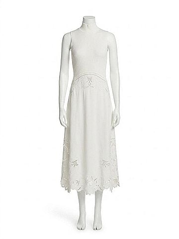 Reiss Phoenix Knit Woven Midi Dress in Ivory (view 1)