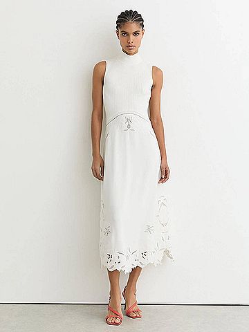 Reiss Phoenix Knit Woven Midi Dress in Ivory (view 2)