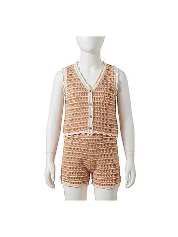 Rylee + Cru Girls' Scallop Crochet Set in Pink Stripe (view 1)