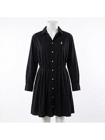Ralph Lauren Polo Drawstring Waist Cotton Shirtdress in Black (view 1)