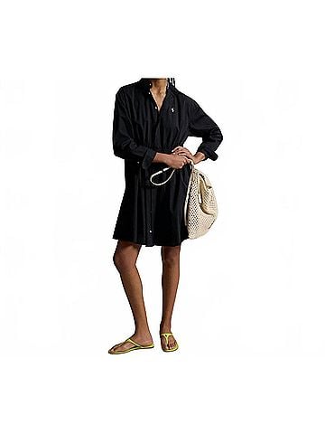 Ralph Lauren Polo Drawstring Waist Cotton Shirtdress in Black (view 2)