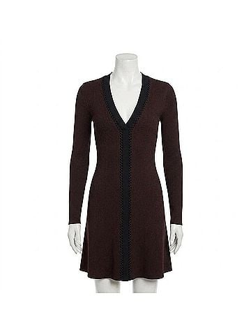 Reiss Alma Craft-Stitch Rib-Knit Mini Dress in Burgundy Black (view 1)