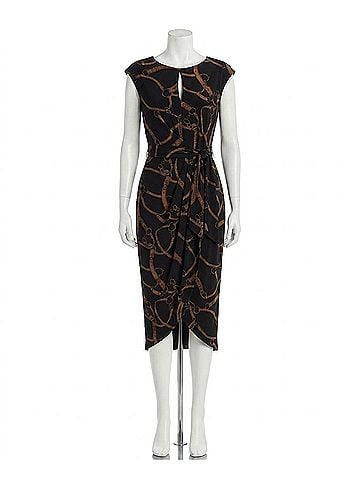 Ralph Lauren Belting-Print Jersey Tie-Front Dress in Black/Tan (view 1)